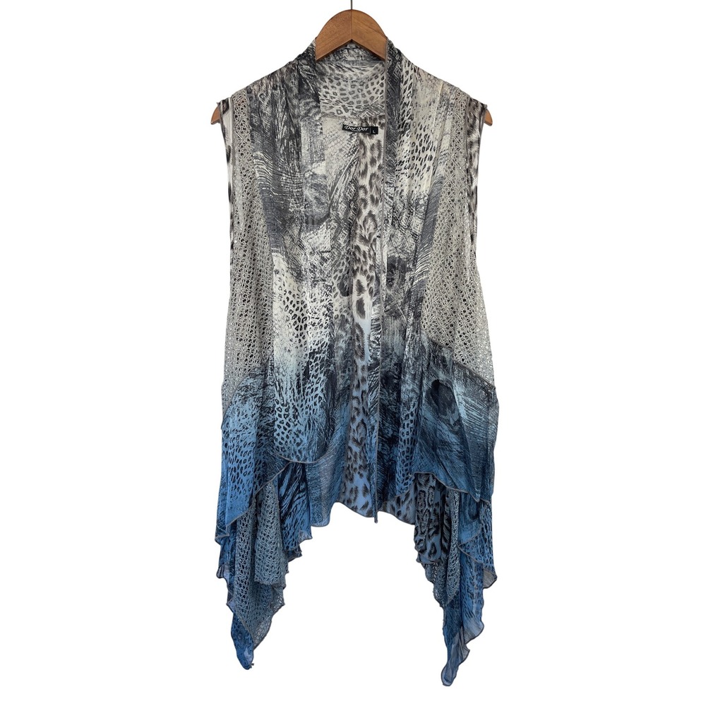 Dor Dor Couture Patchwork Lace Duster Vest‎ L Animal Print Boho Festival Artsy